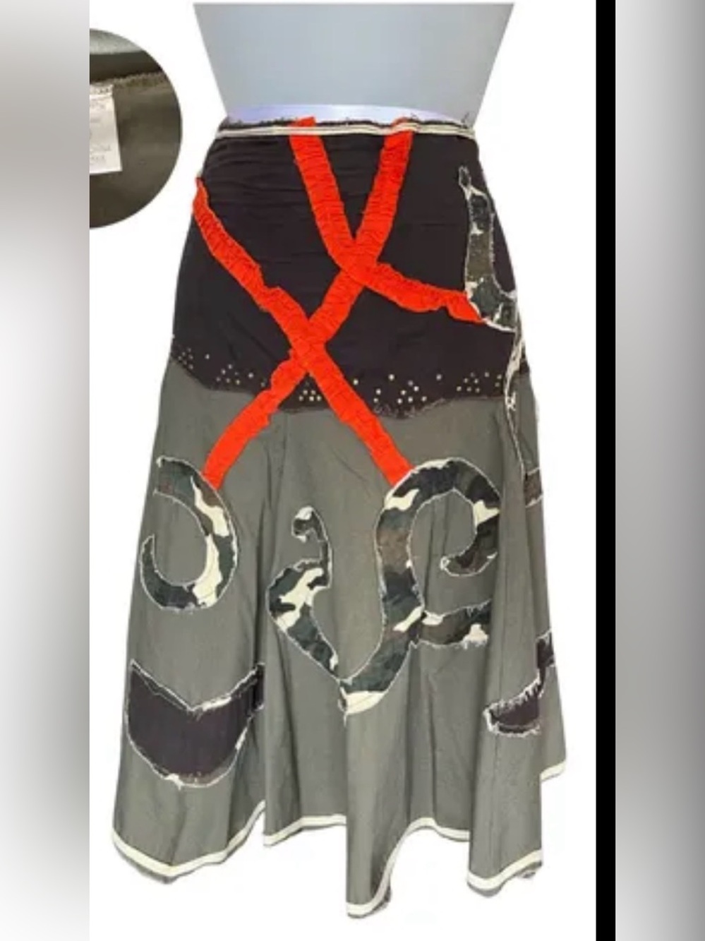 Miss Me Olive Green and Black Skirt with Orange Accents